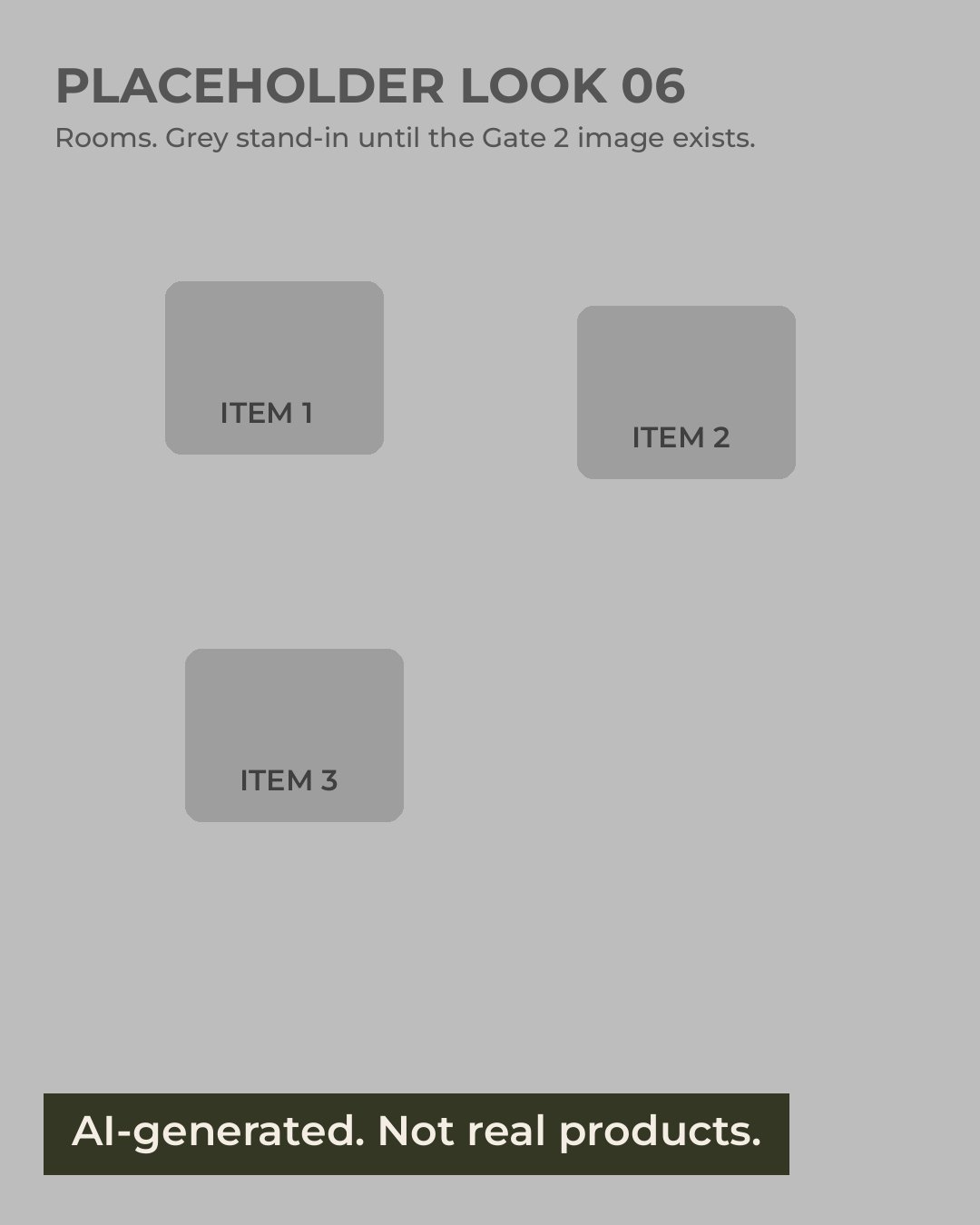 AI-generated image: grey placeholder for look 06 with 3 numbered item shapes.