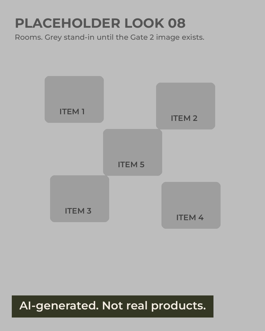 AI-generated image: grey placeholder for look 08 with 5 numbered item shapes.